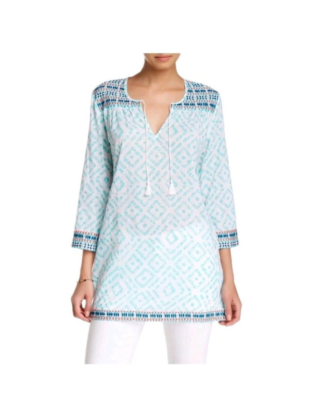 J. Mclaughlin Blue Paget Printed Tunic Top Womens Small